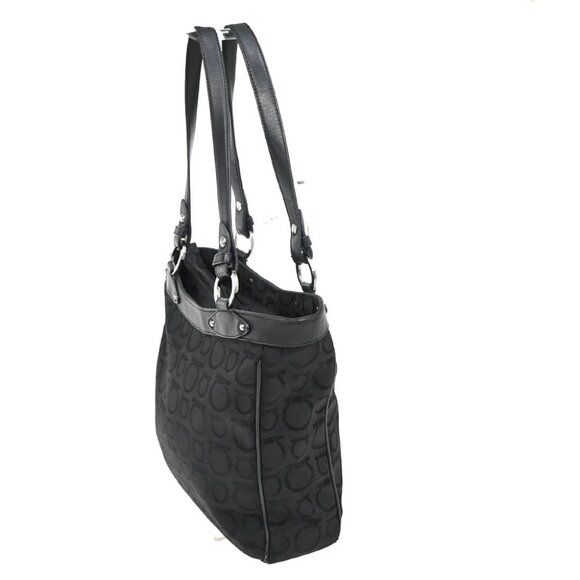 SALVATORE FERRAGAMO Gancini Tote Shoulder Bag Canavs Leather Black SHW 09KB197 - Picture 8 of 14